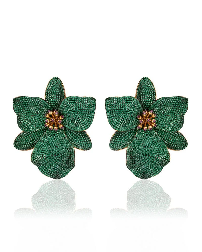 Begum Khan Singapore Orchids Earrings in Green Gold Plated