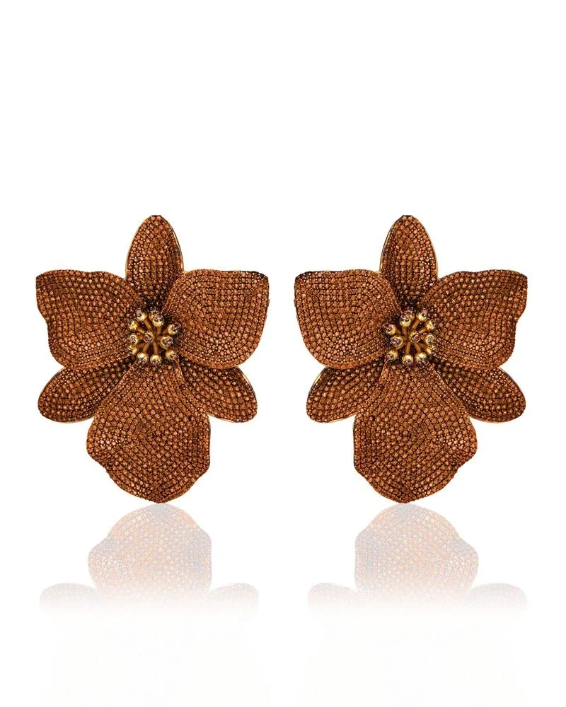 Begum Khan Singapore Orchids Earrings in Mandarin Gold Plated