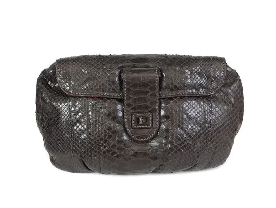 Zagliani Pouch Clutch in Antracite Snakeskin
