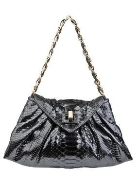 Zagliani Python Shoulder Bag in Black