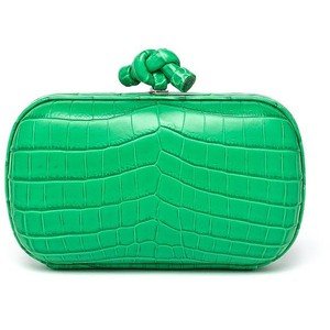 Bottega Veneta Green Snakeskin and Brown Leather Knot Clutch Bag
