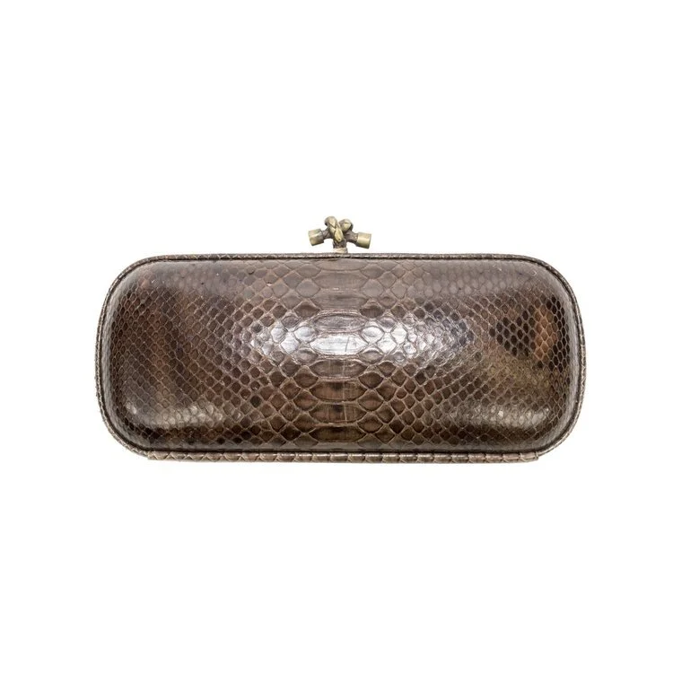 Bottega Veneta Knot Long Clutch in Brown Python Leather