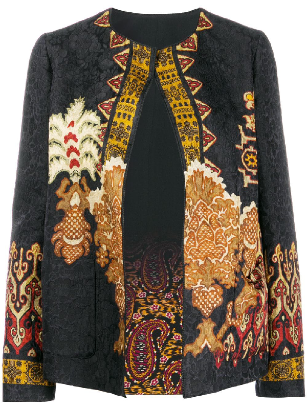 Etro Neo-Nomad Hammered Satin Patchwork Jacket in Black