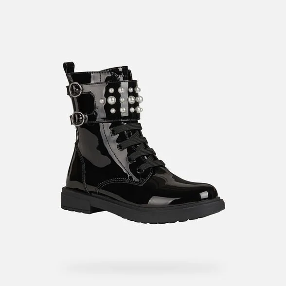 Geox Kids Eclair Mid-Calf Boots in Black Patent Leather
