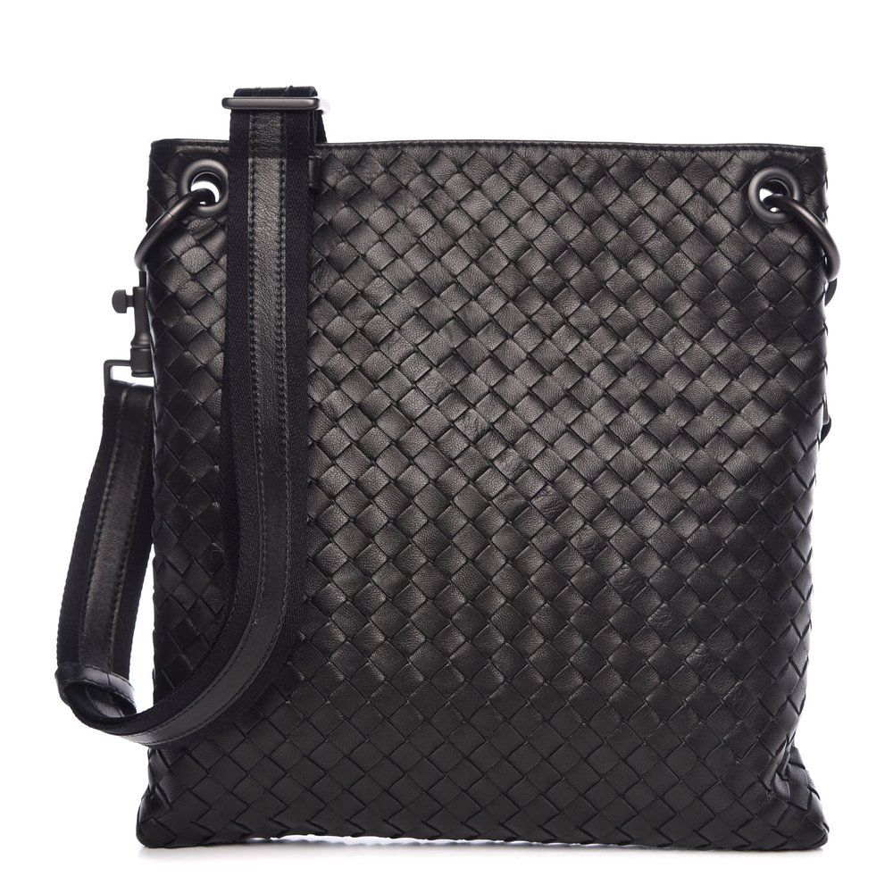 Embossed intrecciato leather messenger bag