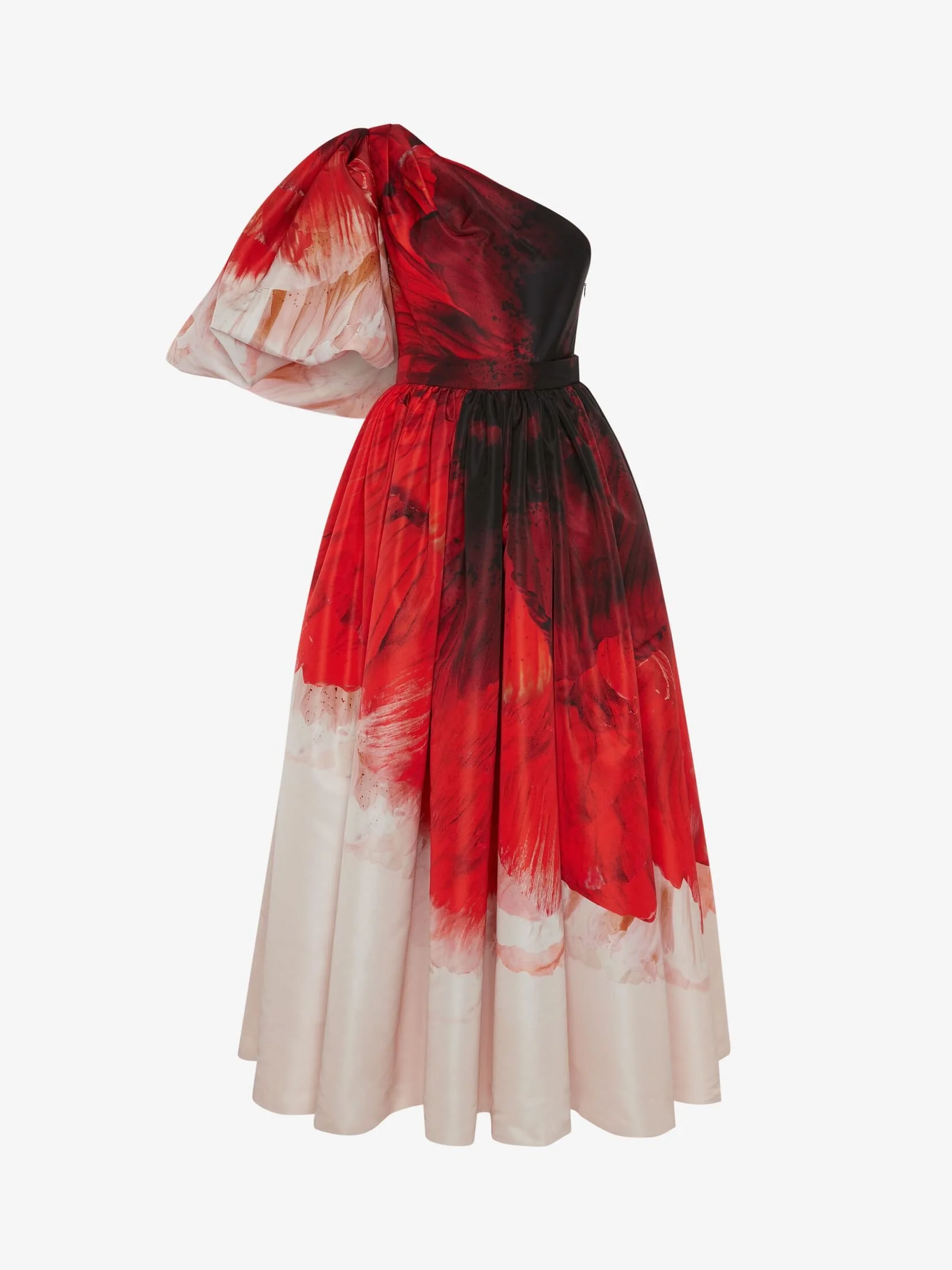 Alexander McQueen Asymmetric Draped Sleeve Dress in Red