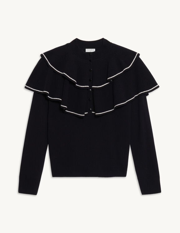 Sandro Wool Sweater with Ruffles in Black.jpg