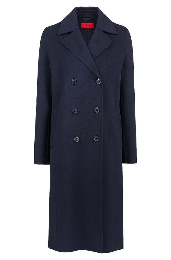 Hugo Boss Notch Lapels Double-Breasted Coat in Navy