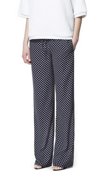 Zara Printed Drawstring Wide-Leg Trousers