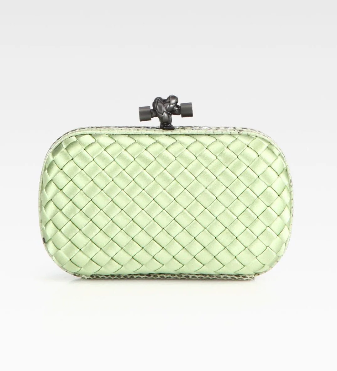 Bottega Veneta Intrecciato Knot Clutch in Mint Green Silk