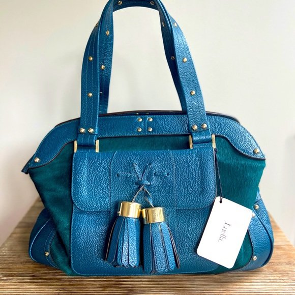 Luella Bernie Bowling Bag in Teal PonyhairLeather.jpg