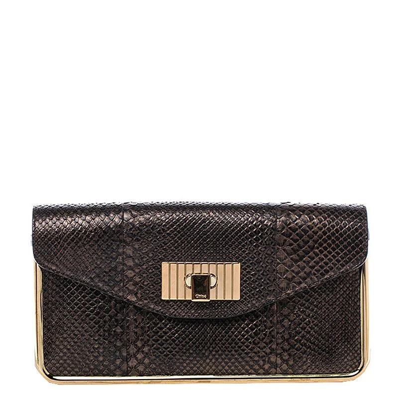 Chloé Sally Clutch in Bronze Python