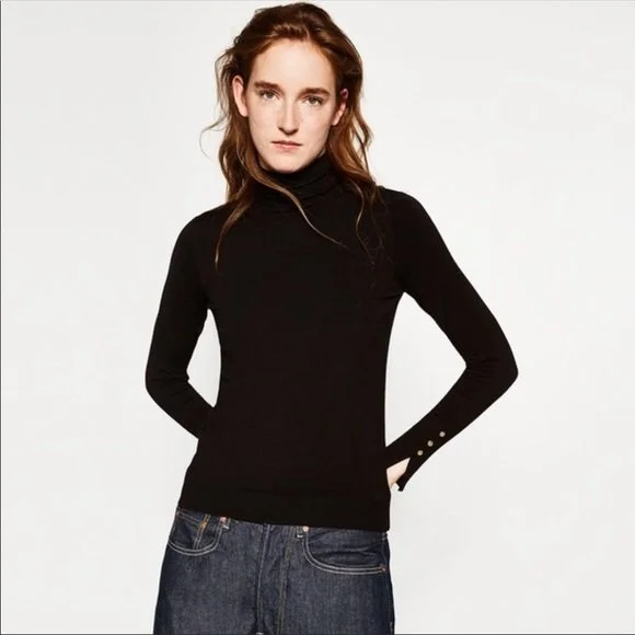 Zara Buttoned Cuff Turtleneck in Navy