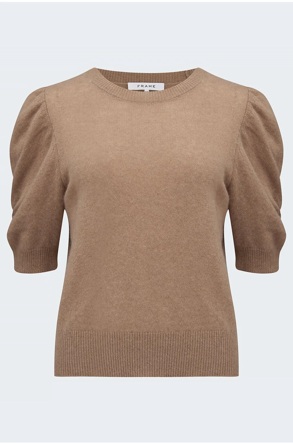 Frame Frankie Puff Sleeve Crew Top in Cafe au Lait