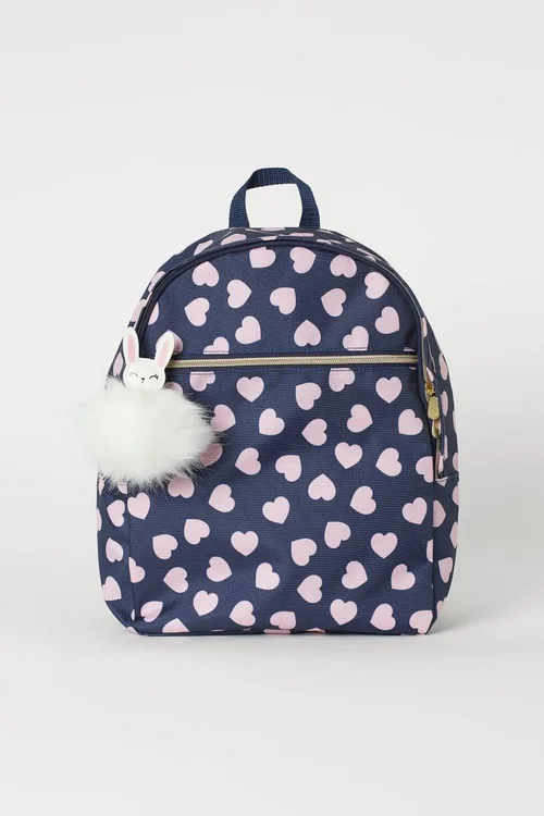 H M Backpack with Applique in Dark Blue Hearts UFO No More