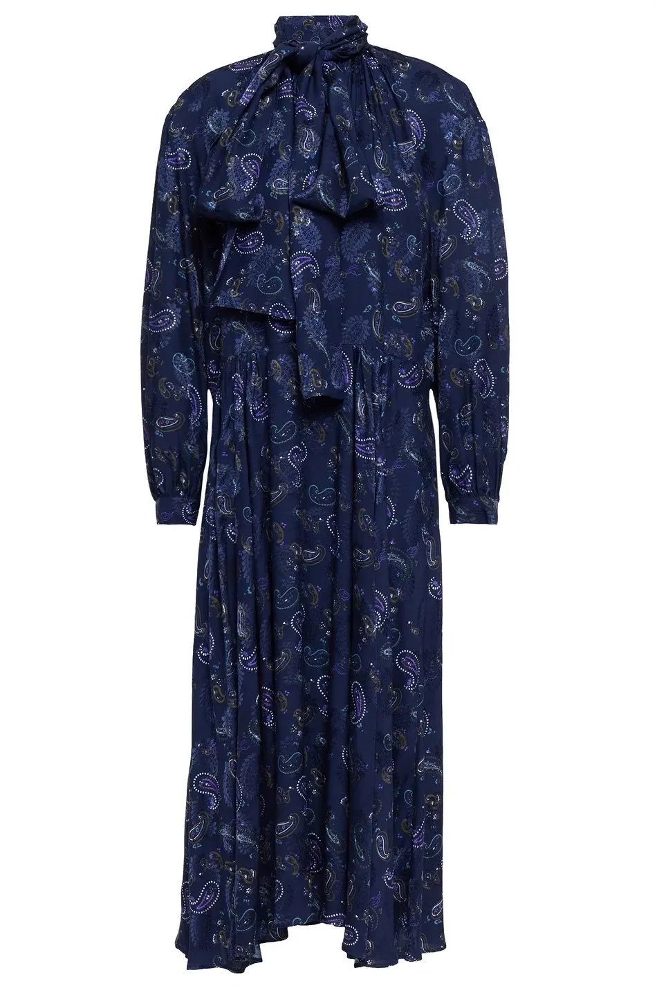 Acne Studios Tie-Neck Paisley Print Midi Dress