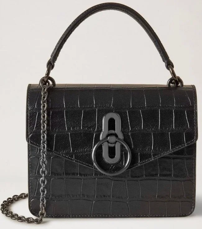 Mulberry Small Amberley Crossbody Bag in Black Croc Leather