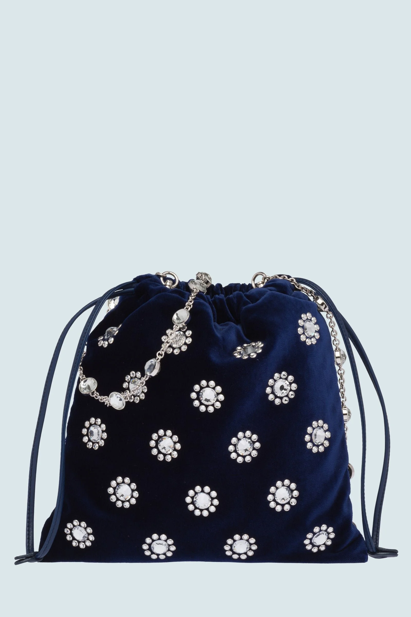 Miu Miu Starlight Crystal-Embellished Clutch in Navy Velvet