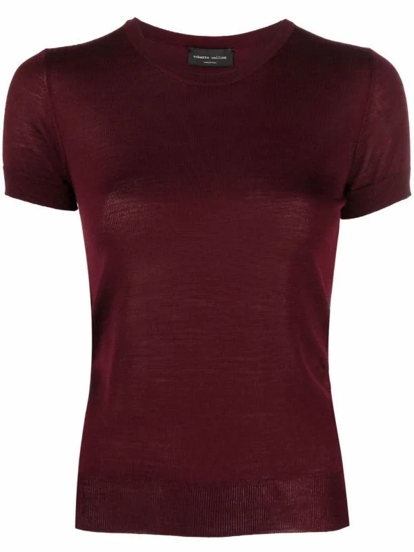 Roberto Collina Short Sleeved Merino Jumper in Burgundy
