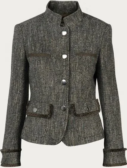 Weekend Max Mara Herringbone Tweed Jacket in Khaki