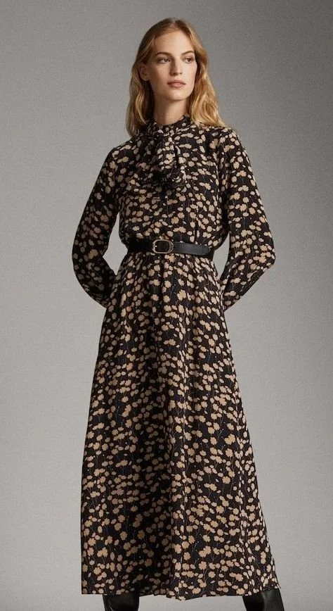 Massimo Dutti Floral Print Midi Dress