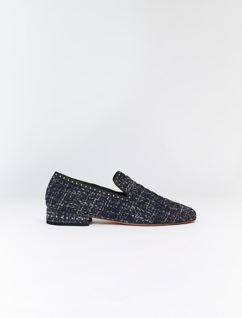 Maje 121FIFTYTWEED Slippers in Navy and Ecru.jpg