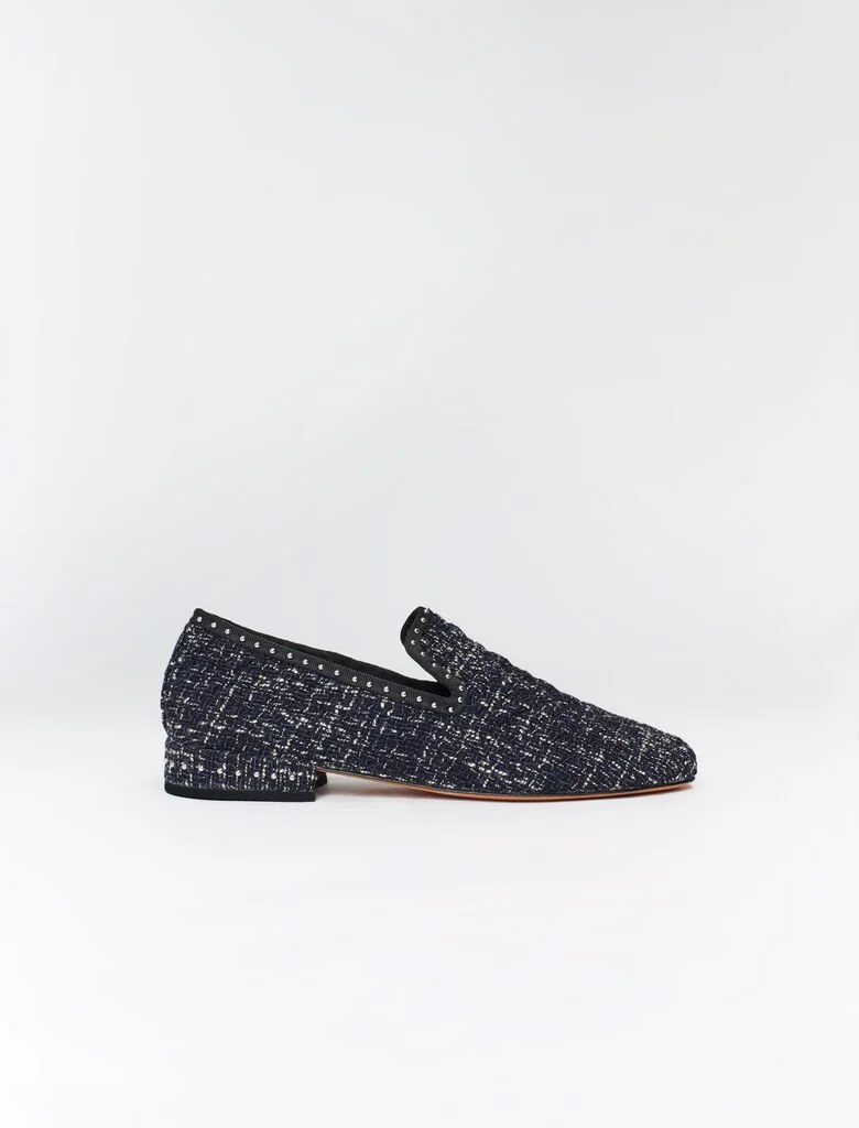 Maje 121FIFTYTWEED Slippers in Navy and Ecru