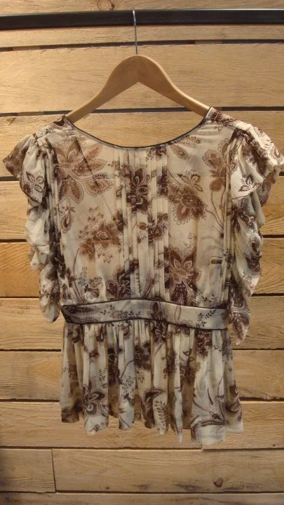 By Malene Birger Floral Print Silk Blouse in Beige & Red