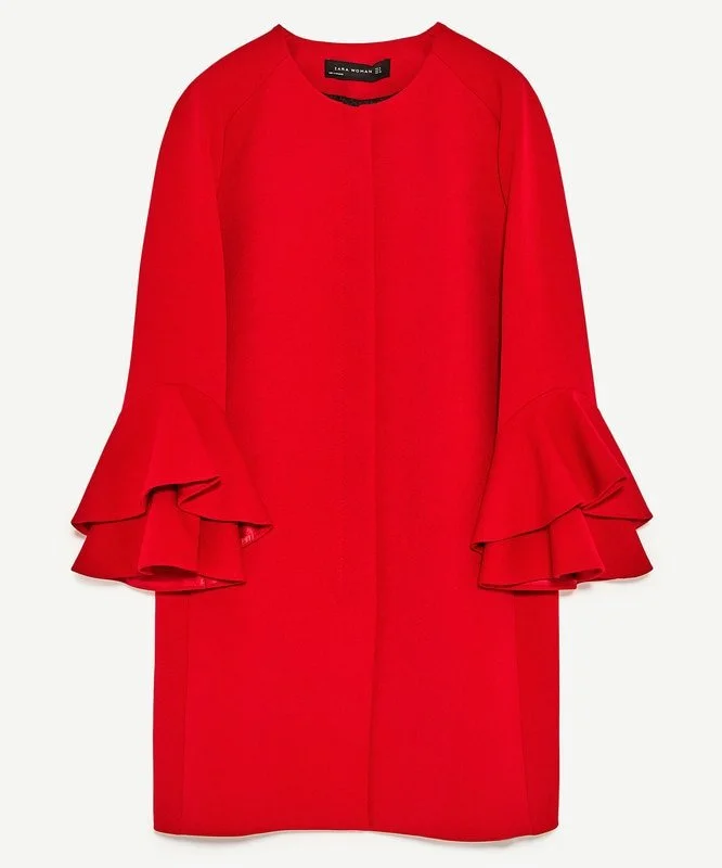 Zara Frilled Sleeve Coat in Red