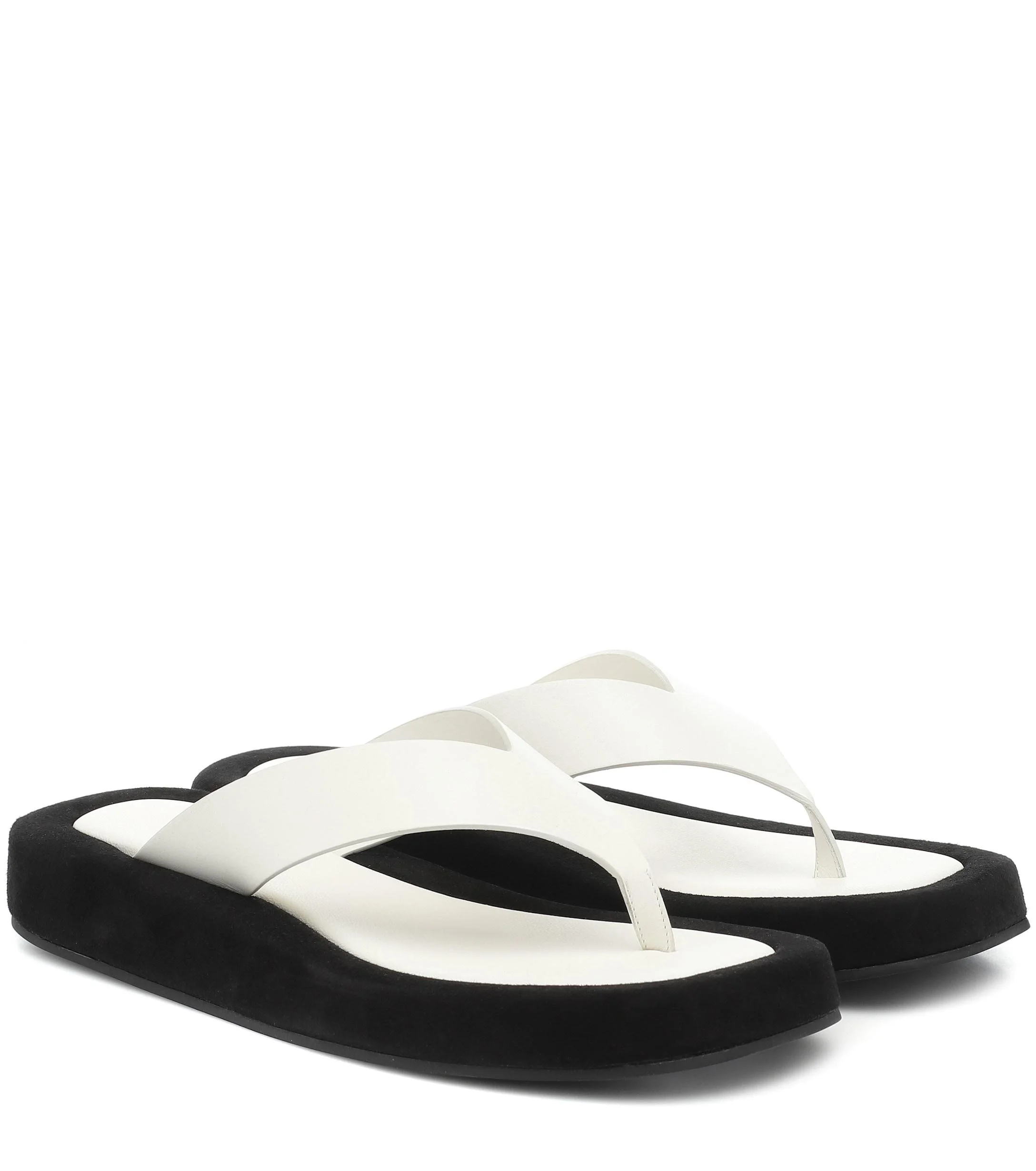 The Row Ginza Leather Sandals in White/Black