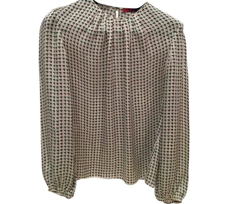 Carolina Herrera Geo Pattern Silk Blouse in White
