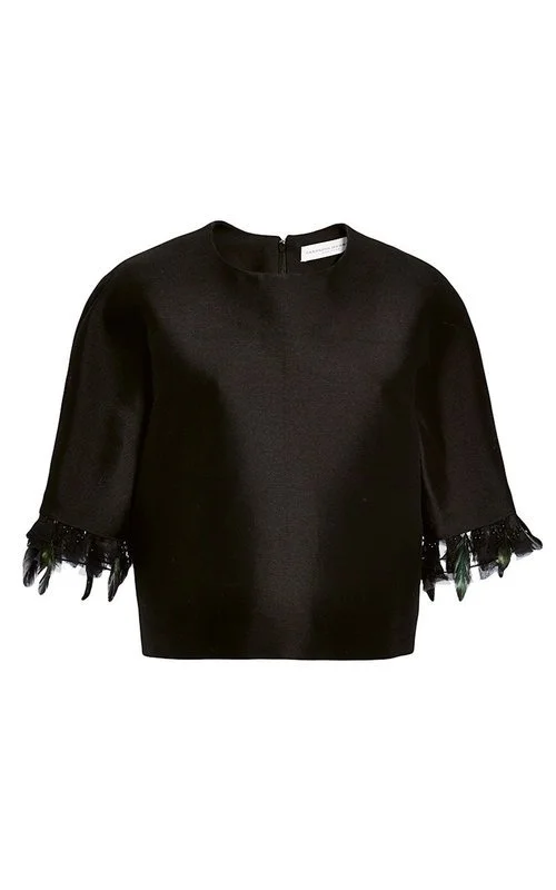 Carolina Herrera Feather Embroidered Mikado Top