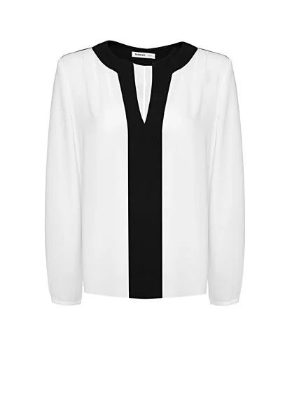 Mango Two-Tone Paneled Blouse in White/Black