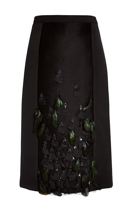 Carolina Herrera Feather Embroidered Mikado Skirt