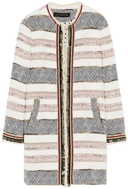 Zara Beaded Tweed Coat