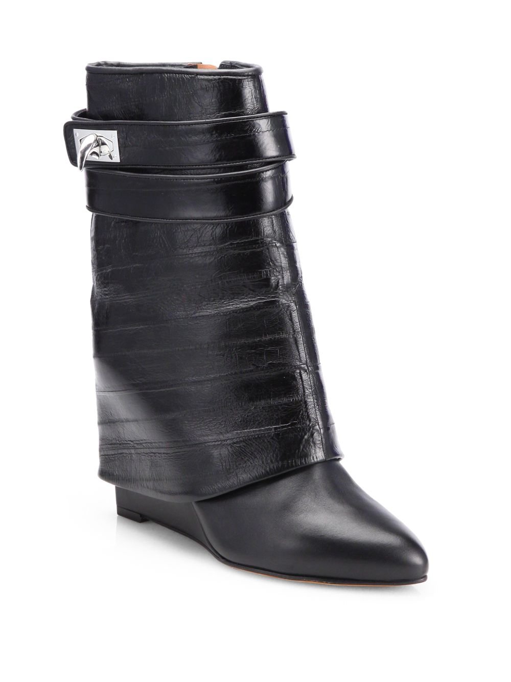 Givenchy Shark-Lock Wedge Boots in Black Eel Skin Leather.jpeg