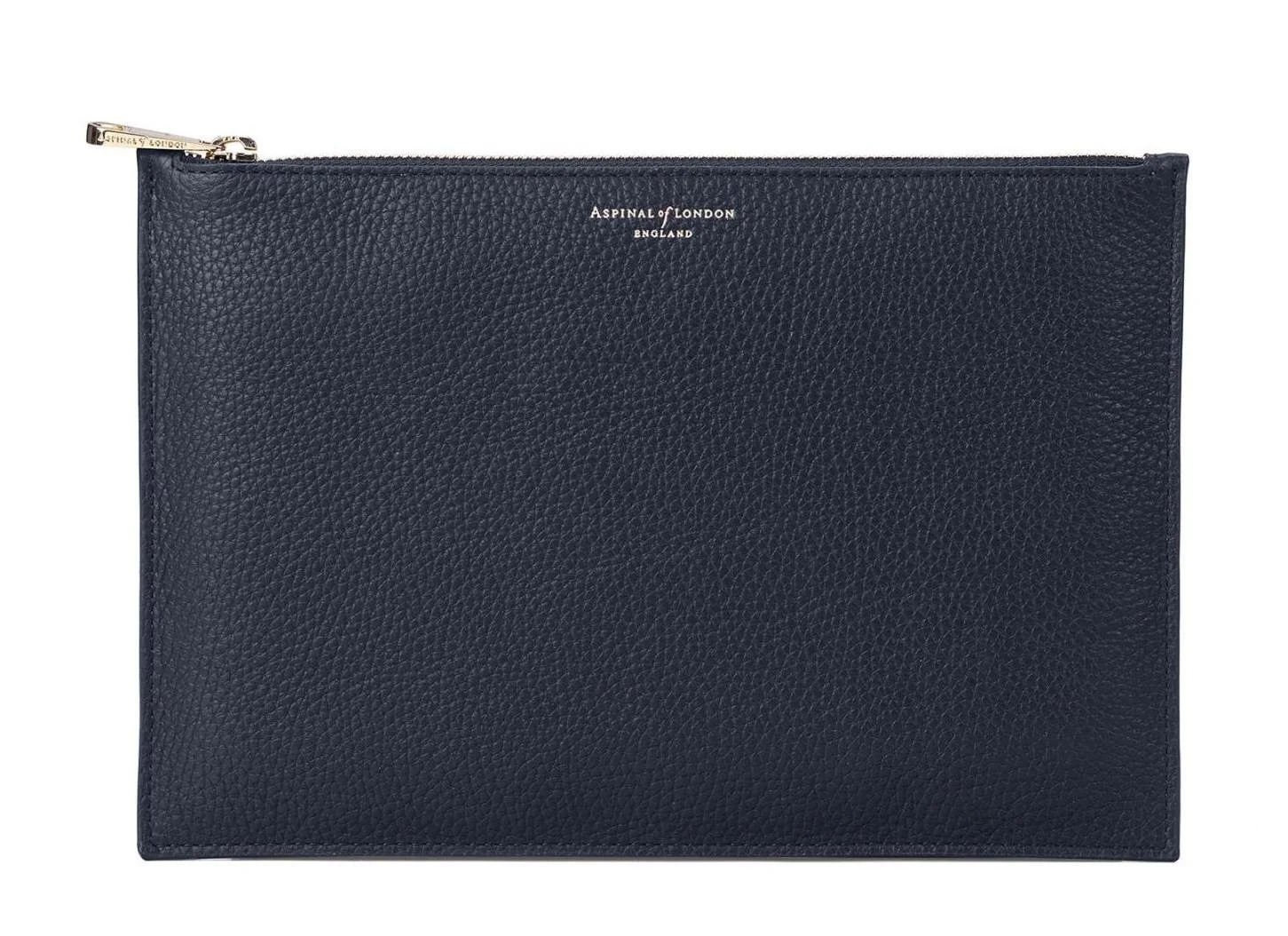 Aspinal of London Large Essential Flat Pouch in Navy Pebble