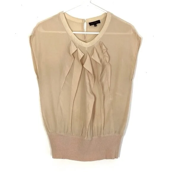 Adolfo Dominguez Ruffle Detail Short Sleeve Top in Beige