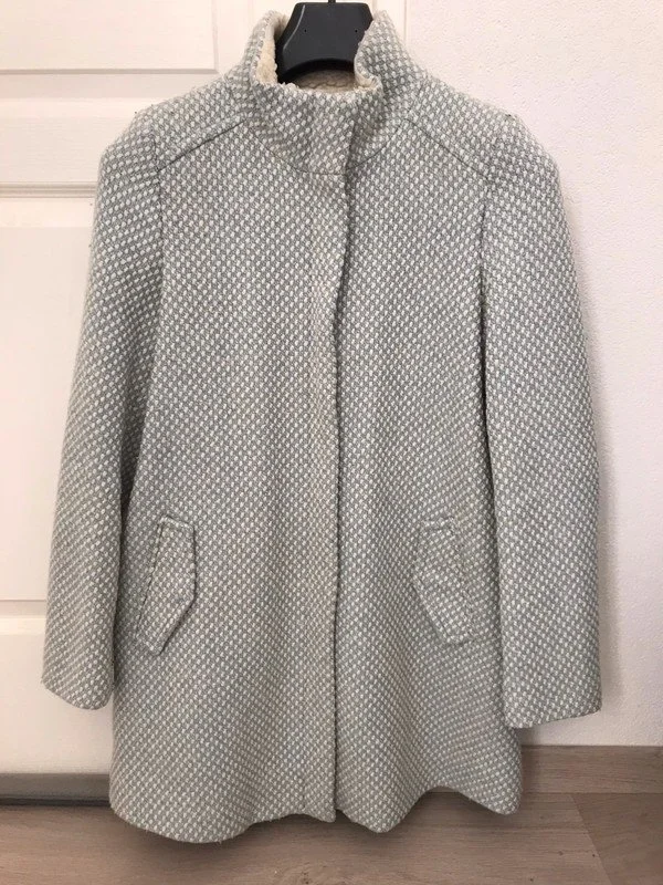 Naf Naf Stand Collar Embroidered Coat in Pale Blue