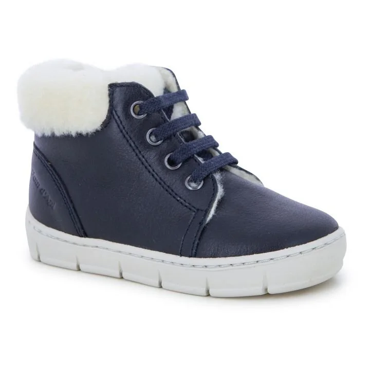 Pom d'Api Top Zip Fur-Lined Sneakers in Navy Blue