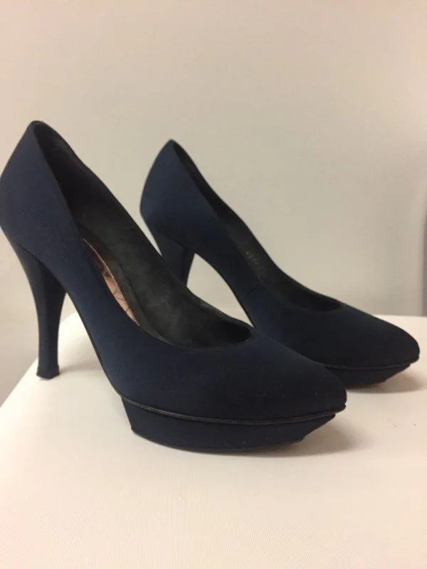 Magrit Platform Pointed Pumps in Light Blue Satin