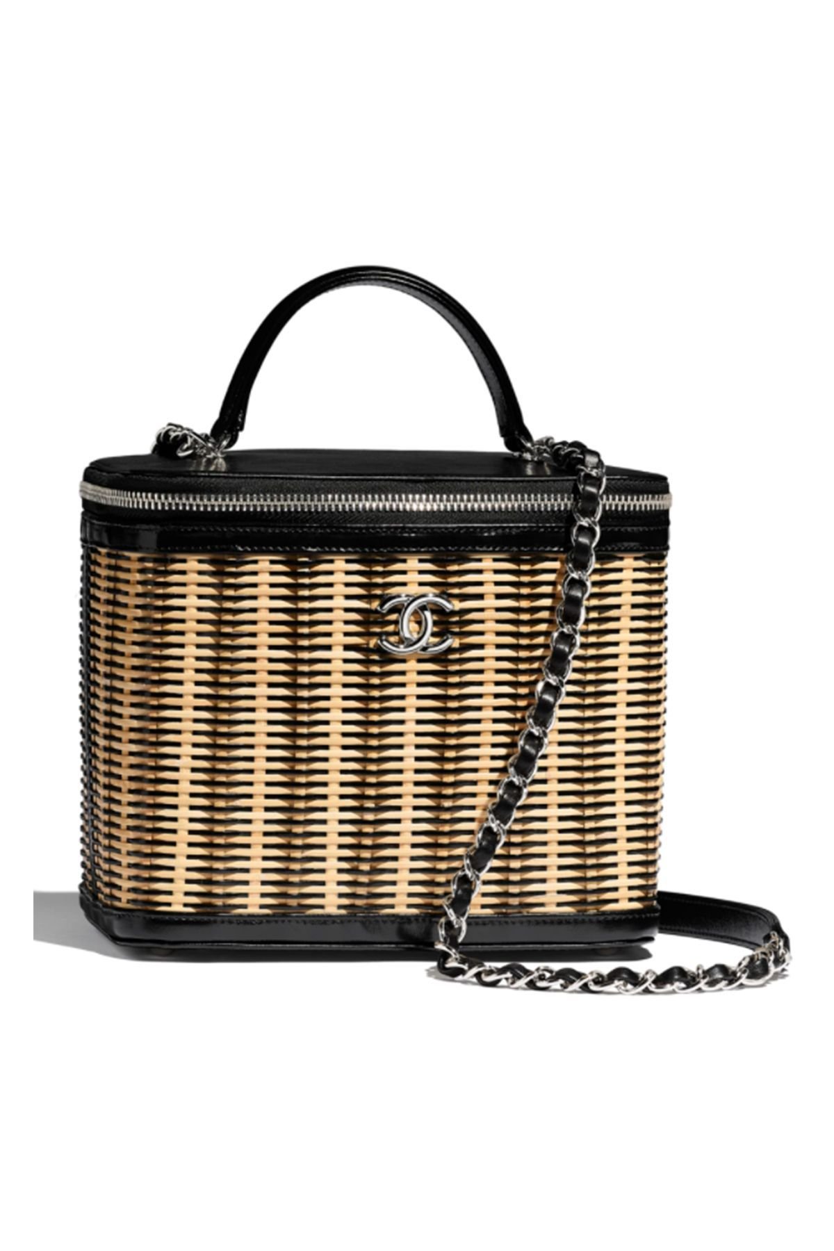 Chanel 2021 21P Deauville Large Shopping Bag Beige Black Raffia Chain Logo