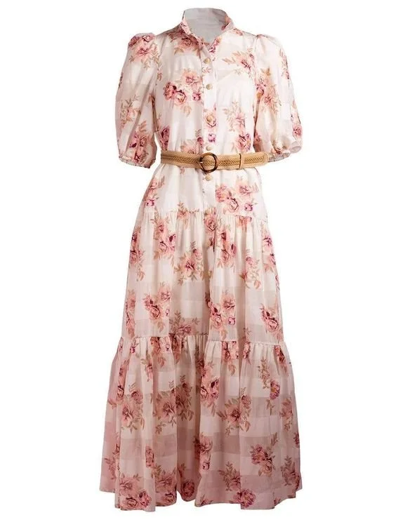 Zimmermann Rosa Striped Midi Dress in Pink Rose