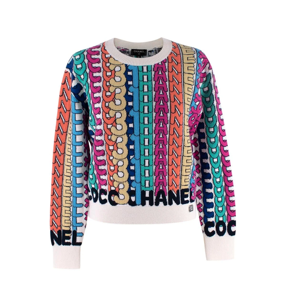 Chanel Multicolour Cashmere Logo Intarsia Jumper in White.jpg