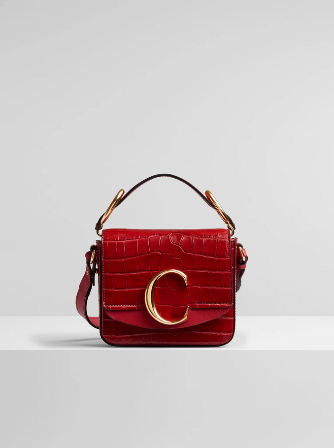 Chloé C Mini Bag in Dusky Red Embossed Croco Effect on Calfskin Leather.png