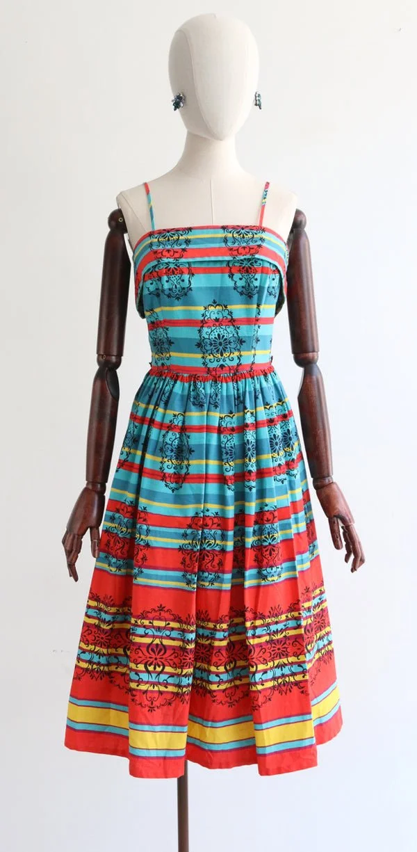 Willow Hilson Vintage 1950's Coral & Turquoise Striped Dress