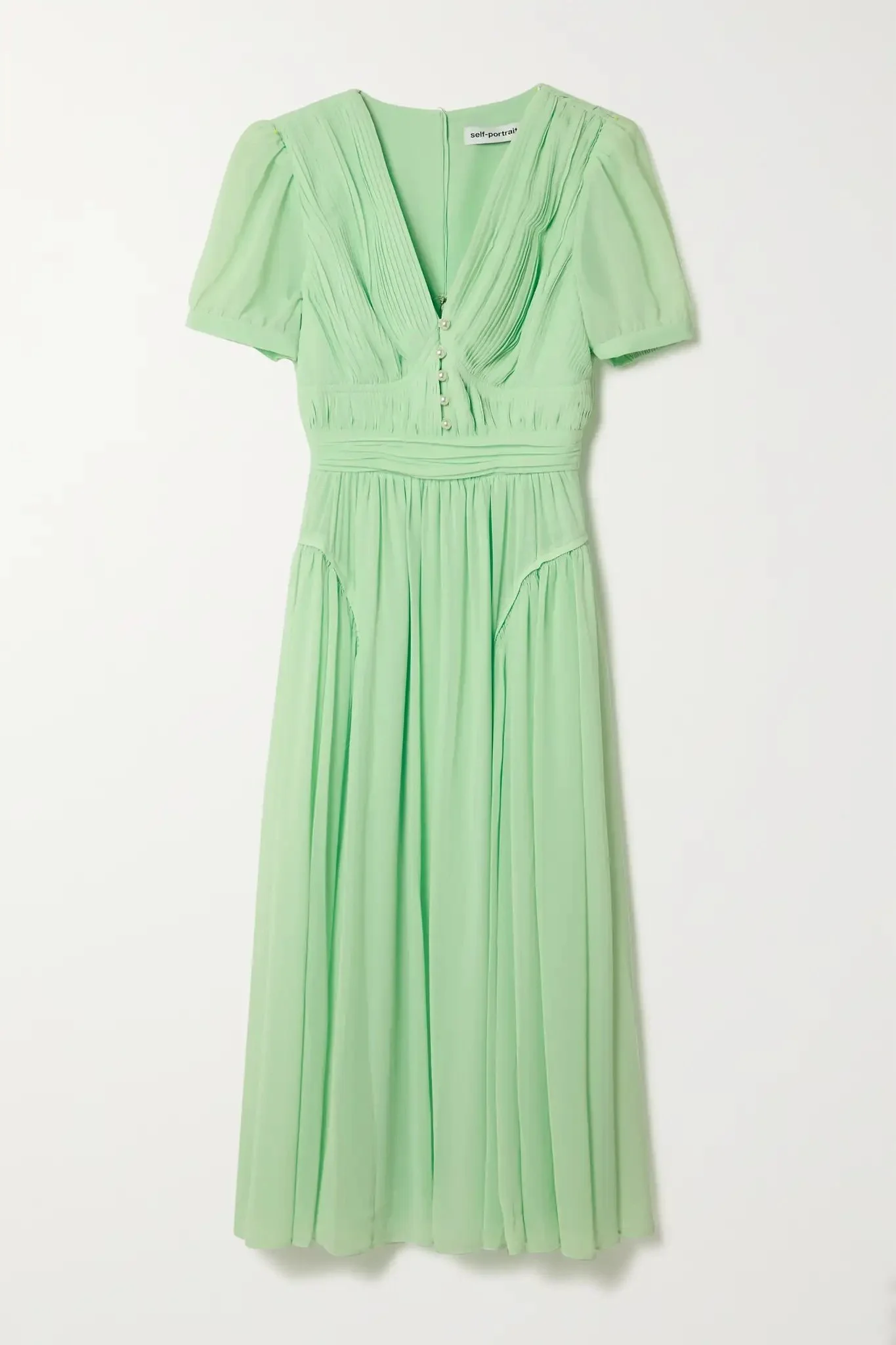Self-Portrait Pleated-Chiffon Midi Dress