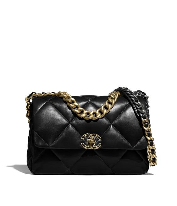 Chanel Women 19 Flap Bag Lambskin Gold Silver-Tone Ruthenium