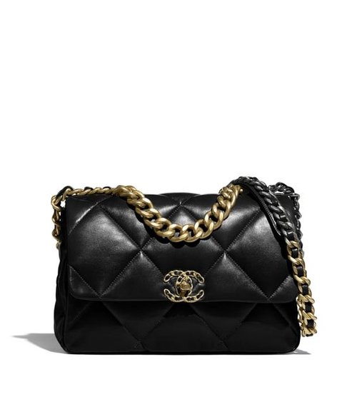 Chanel 19 clutch with chain - Shiny lambskin, gold-tone, silver-tone &  ruthenium-finish metal, black — Fashion