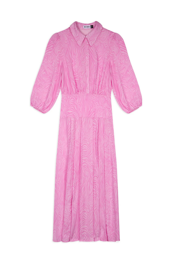 Rixo Izzy Pleated Shirtdress in Pink Marble Zebra.png